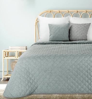 Narzuta dekoracyjna LEN 170x210 miętowa pikowana w geometryczny wzór