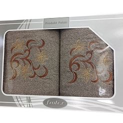 Komplet ręczników 2 szt. 50x90+70x140 Frotex Gift 2 kwiatowe ornamenty brązowy