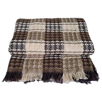 Narzuta dekoracyjna tkana 170x205  brązowa beżowa kremowa krata warkocze