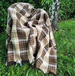 Narzuta dekoracyjna tkana 170x205  brązowa beżowa kremowa krata warkocze