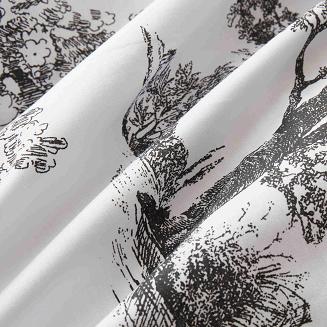 Biała Pościel Vintage z Nadrukiem Satyna Bawełniana 220x200 z Czarną Lamówką Biza