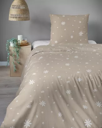 Pościel satynowa Home Satin 140x200 beżowa w białe kwiaty