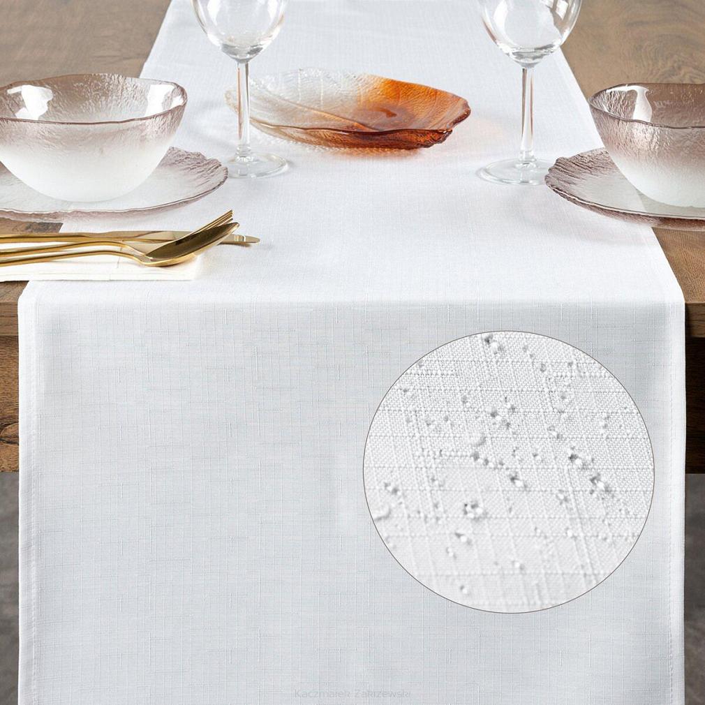 Bieżnik dekoracyjny wodoodporny KATE 40x140 Eurofirany biały strukturalna faktura