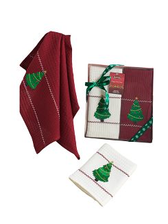 KOMPLET ręczników 2 cz. świąteczny biały czerwony choinka