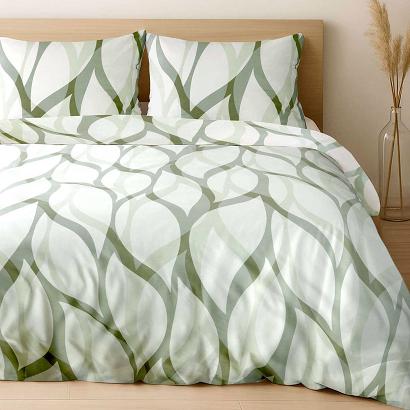 Pościel satyna bawełniana GRACE EXCLUSIVE 160x200 szałwiowa zielona fantazyjne liście