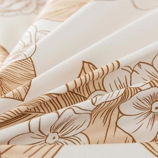 Pościel z falbanką160x200 kremowa brązowa mocha mousse rysowane kwiaty