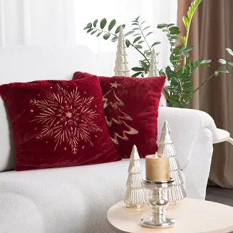 Poszewka dekoracyjna świąteczna 45x45 Eurofirany bordowa futerko złota haftowana śnieżynka