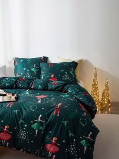 Zielona Świąteczna Pościel z Mikrofibry z Nadrukiem 160x200 Nutcracker and Ballet