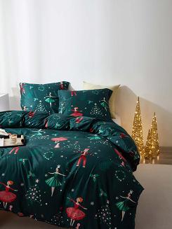 Zielona Świąteczna Pościel z Mikrofibry z Nadrukiem 160x200 Nutcracker and Ballet