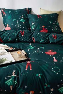 Zielona Świąteczna Pościel z Mikrofibry z Nadrukiem 160x200 Nutcracker and Ballet
