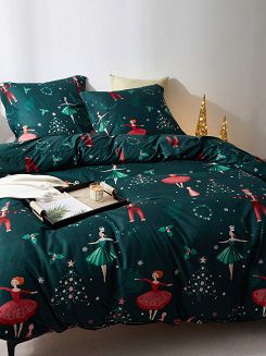 Zielona Świąteczna Pościel z Mikrofibry z Nadrukiem 160x200 Nutcracker and Ballet