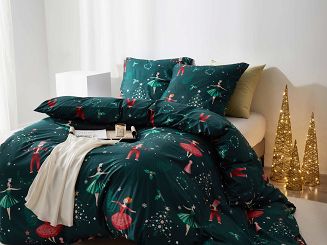 Zielona Świąteczna Pościel z Mikrofibry z Nadrukiem 160x200 Nutcracker and Ballet