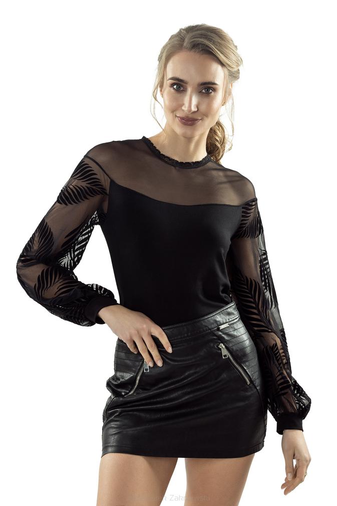 Bluzka damska z tiulowymi rękawkami Samanta czarna
