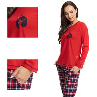 Piżama damska LUNA kod 625 czerwona z reniferem / krata