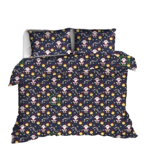 Pościel bawełniana świąteczna 160x200 granatowa mikołaj z lampkami