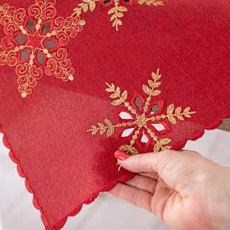 BŁYSZCZĄCE ŚNIEŻYNKI Serweta z haftem szer.85cm x wys.85cm kolor 003 czerwony 640010/KSP/C03/085085/