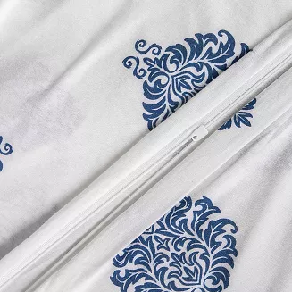 Pościel jersey 160x200 JERSEYLOVE biała granatowe geometryczne ornamenty
