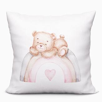 Poszewka dekoracyjna MISIACZEK 40x40 welwetowa biała śpiący miś