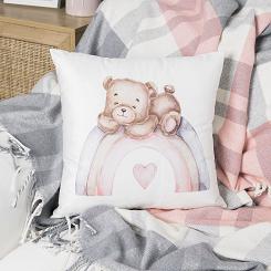 Poszewka dekoracyjna MISIACZEK 40x40 welwetowa biała śpiący miś