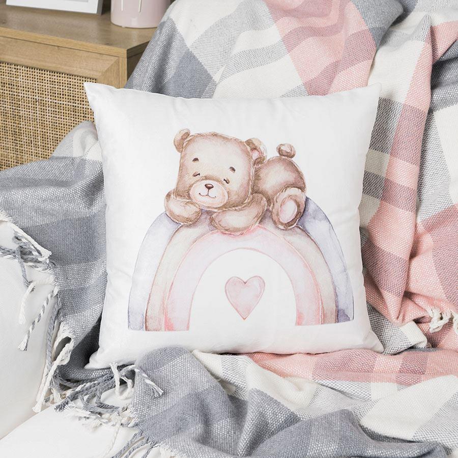 Poszewka dekoracyjna MISIACZEK 40x40 welwetowa biała śpiący miś