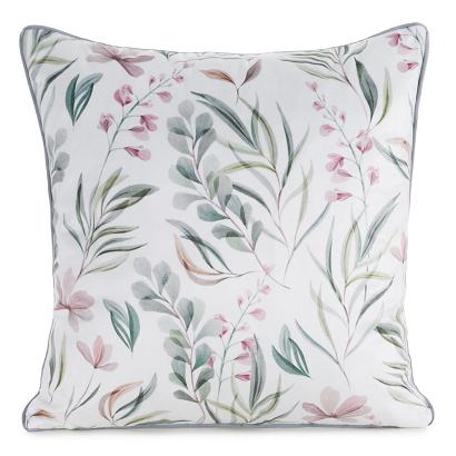 Poszewka dekoracyjna VELVET 149 45x45 Eurofirany biała z nadrukiem pastelowych kwiatów