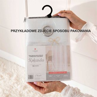 Firana gotowa na taśmie z ołowianką KOKARDKA 140x250 biała na etaminie haftowana srebrne kokardki