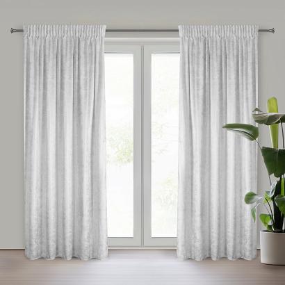 Zasłona gotowa na taśmie AVENA 135x270 Eurofirany biała welwetowa srebrny nakrapiany nadruk