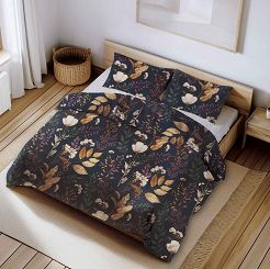 Pościel z kory 220x200 granatowa roślinna oaza