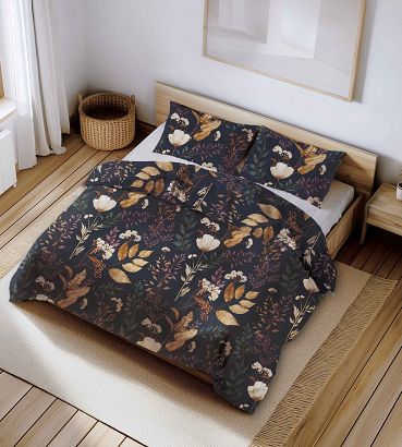 Pościel z kory 220x200 granatowa roślinna oaza