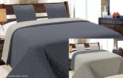 Narzuta dekoracyjna z poszewkami VIGO II 220x240 ciemnoszara srebrna kwadraty
