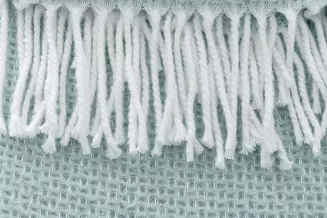 Koc bawełniano-akrylowy PURE 150x200 miętowy jacquard gofrowy wzór z frędzlami