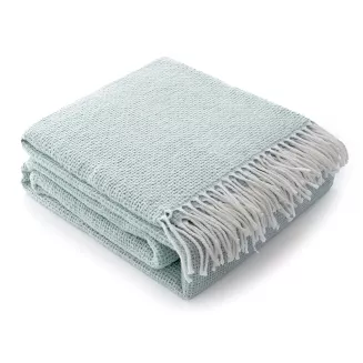 Koc bawełniano-akrylowy PURE 150x200 miętowy jacquard gofrowy wzór z frędzlami
