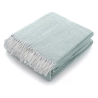 Koc bawełniano-akrylowy PURE 150x200 miętowy jacquard gofrowy wzór z frędzlami