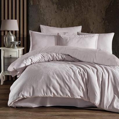 Pościel satyna bawełniana żakardowa ARATA 160x200 JACQUARD kremowa liście