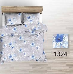 Pościel flanelowa 160x200 niebieskie kwiaty na szarym tle