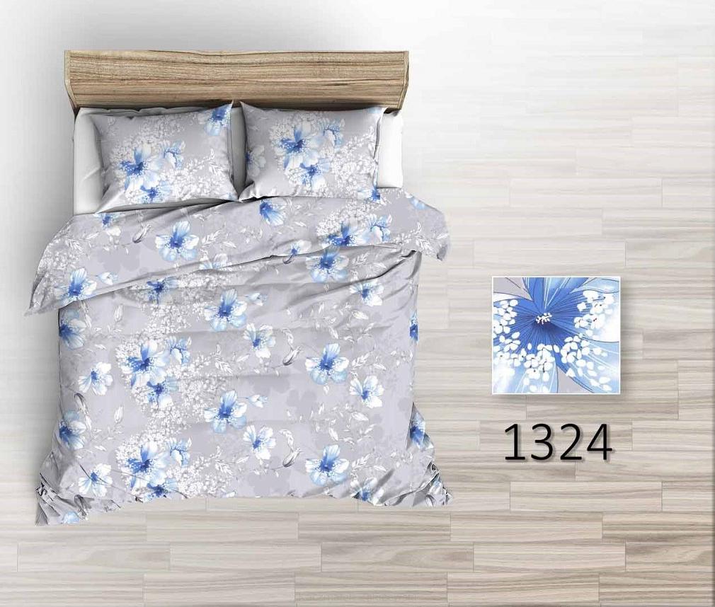 Pościel flanelowa 160x200 niebieskie kwiaty na szarym tle