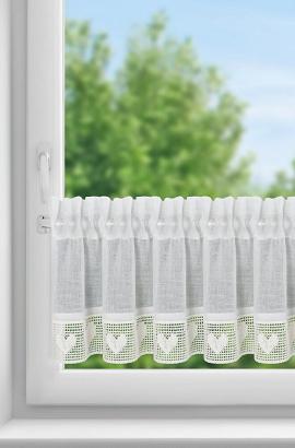 Firana gotowa zazdrostka GAJA 150x30 Eurofirany kremowa z ażurowym wzorem serc