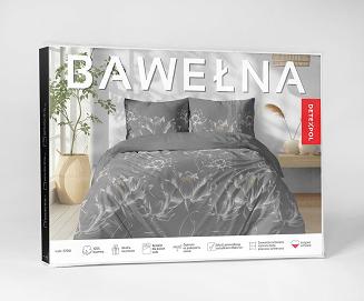 Pościel bawełniana 160x200 Detexpol szara kwiaty lotosu