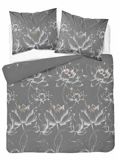 Pościel bawełniana 160x200 Detexpol szara kwiaty lotosu