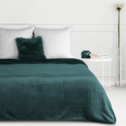 Koc narzuta TEDY 200x220 Eurofirany ciemnozielony miękka bukla + ciepły polar