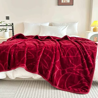 Koc akrylowy tłoczony LIV 160x200 gruby ciepły bordowy