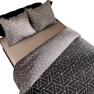 Komplet pościeli z bawełny satynowej ZEFIRA 220x200 czarna szara nowoczesna geometria