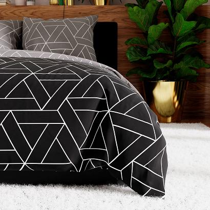 Komplet pościeli z bawełny satynowej ZEFIRA 220x200 czarna szara nowoczesna geometria