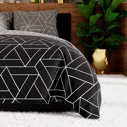 Komplet pościeli z bawełny satynowej ZEFIRA 220x200 czarna szara nowoczesna geometria