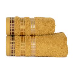 Ręcznik bawełniany LUXURY 70x140 miodowy z bordiurą w geometryczne pasy