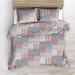 Pościel z kory 160x200 wzór bordowa granatowa kratka patchwork