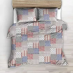 Pościel z kory 160x200 wzór bordowa granatowa kratka patchwork