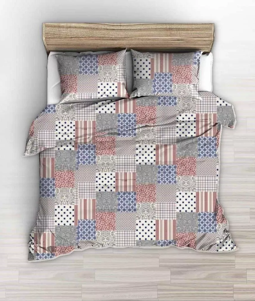 Pościel z kory 160x200 wzór bordowa granatowa kratka patchwork