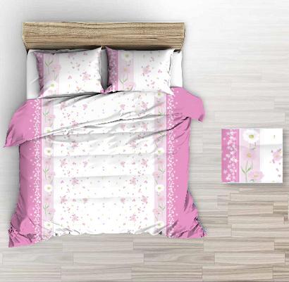 Pościel z kory 200x220 biała różowa polne kwiaty