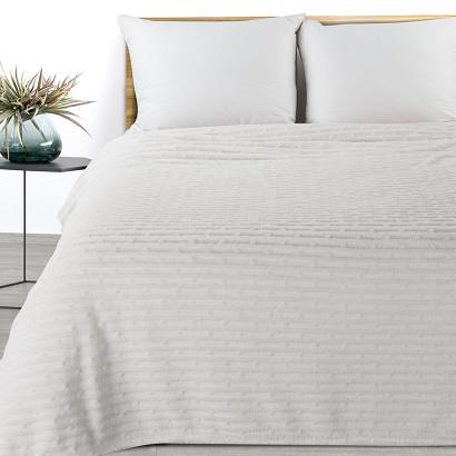 Koc narzuta LISA 170x210 Design91 biały żakardowy splot w pasy i bąbelki